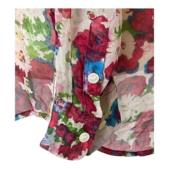 Equipment Ivory And Red Floral Print Silk Long Sleeve Button Down Top Size XS - Picture 6 of 12
